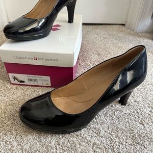 Patent leather closed toed heels